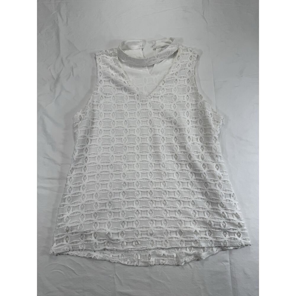 ROZ & ALI Women‎ Size XL Blouse White Floral Lace Sleeveless V Neck